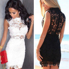 Hot Summer Women Lace Floral sans manches Sexy Evening Evening Dress